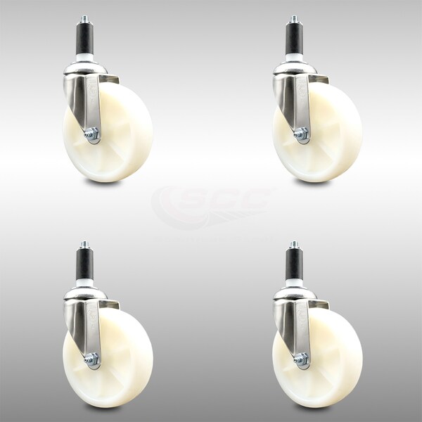 5 Inch 316SS Nylon Wheel Swivel 1-3/8 Inch Expanding Stem Caster Set SCC